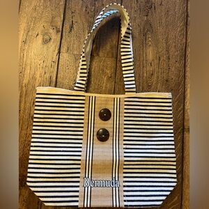 New!  Jute Black and Tan Striped Bermuda Tote